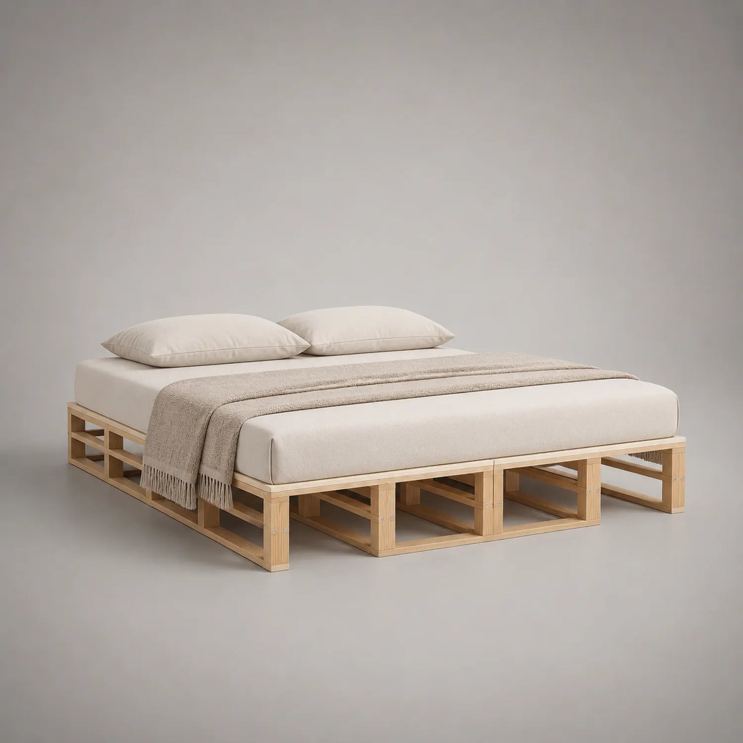 Holzbett mit Matratze und Kissen 200x160 cm Natur