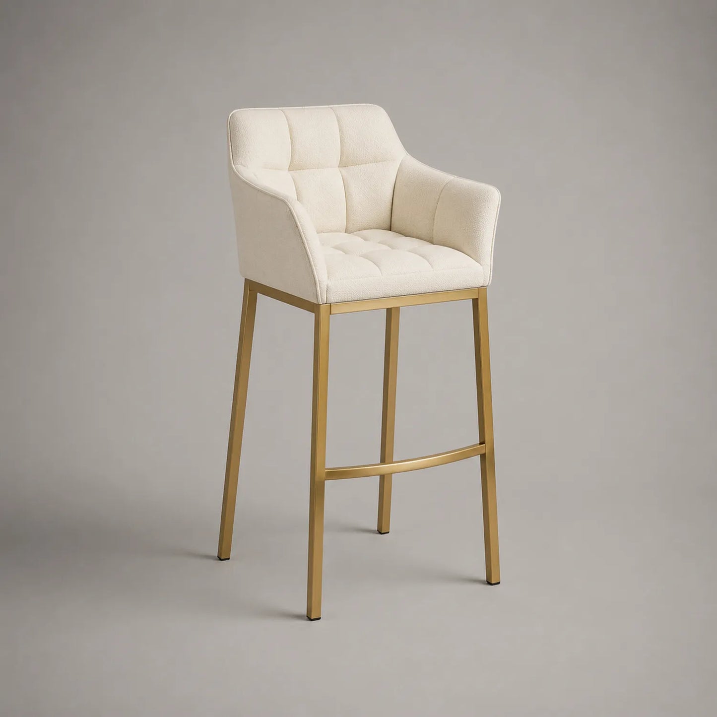 Barhocker mit Armlehne Stoff Creme Metallrahmen Gold Höhe 100cm