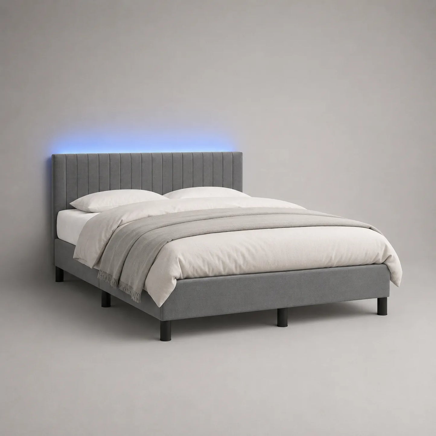 Gepolstertes Bett mit LED-Leiste Holz Grau 180x200 cm
