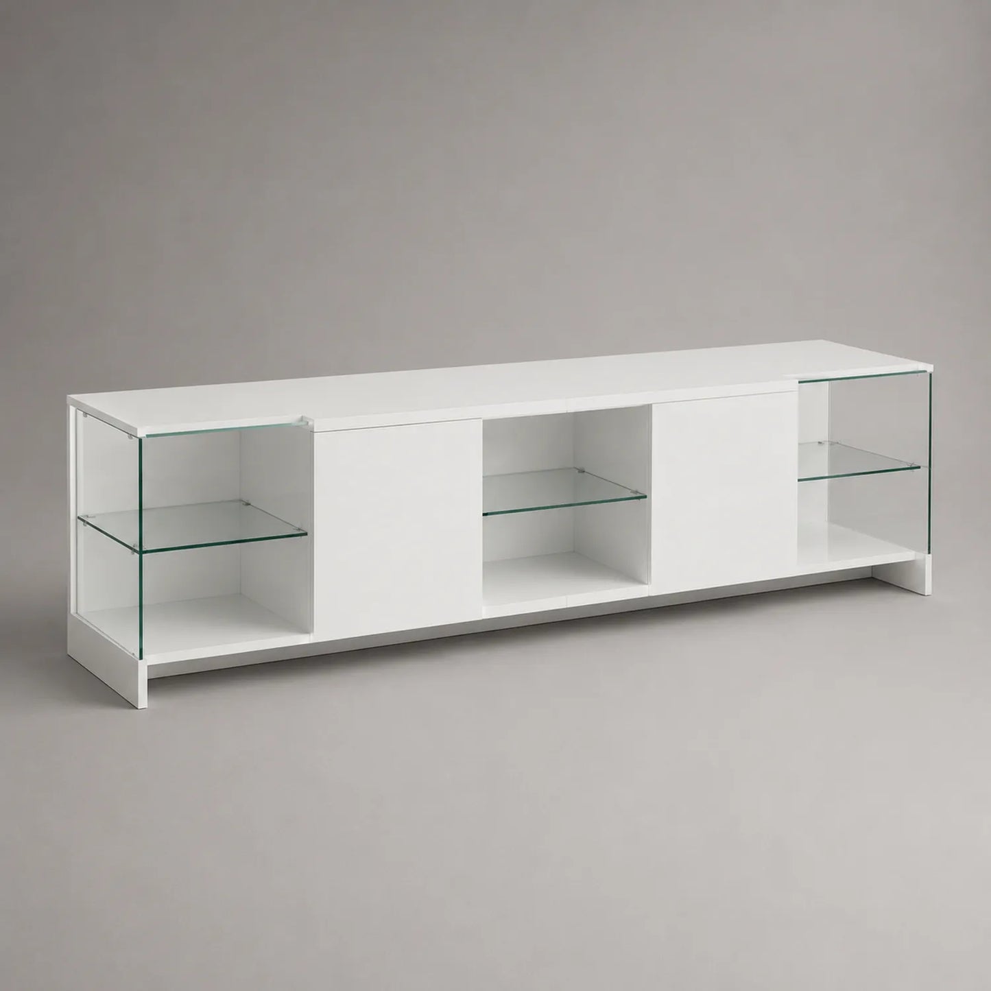 TV-Möbel aus Holz und Glas, weiß, 200x40x45 cm