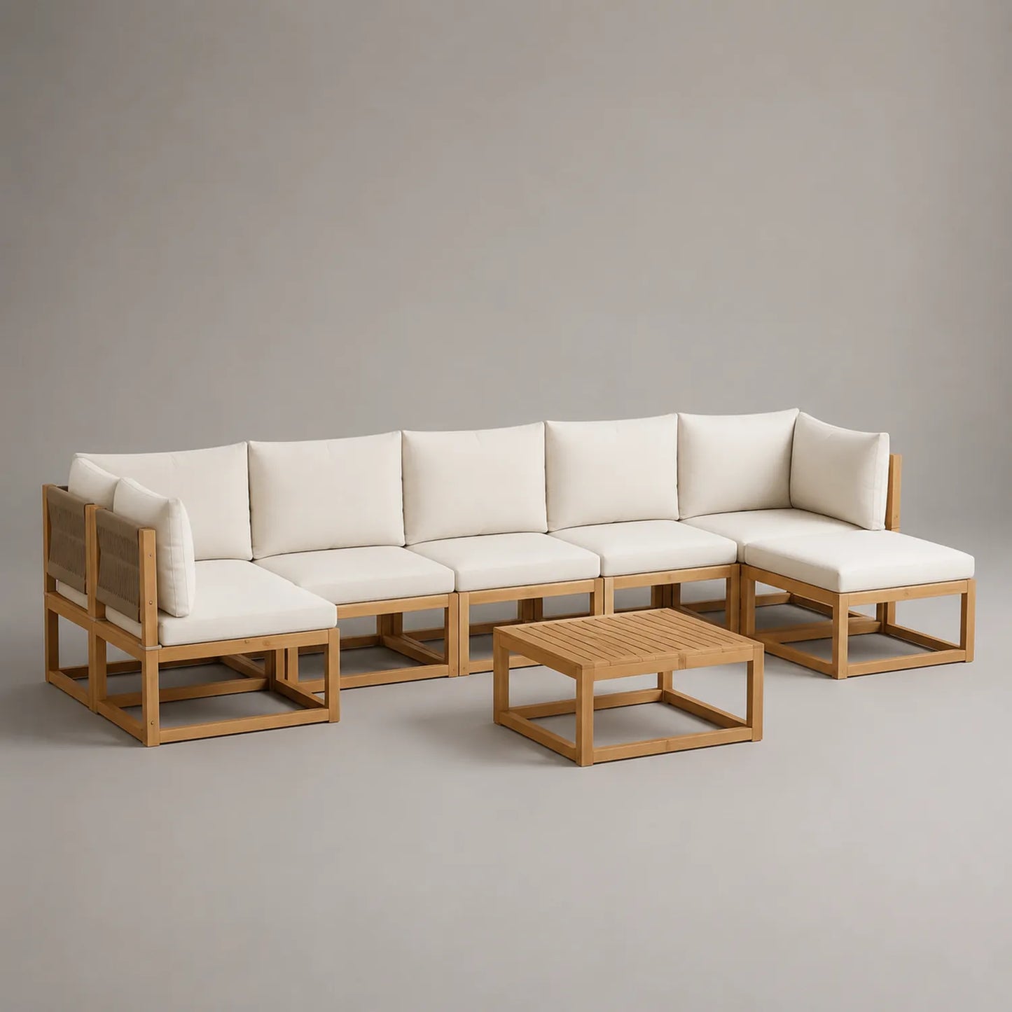 7-teiliges Gartensofa Set Akazienholz Beige