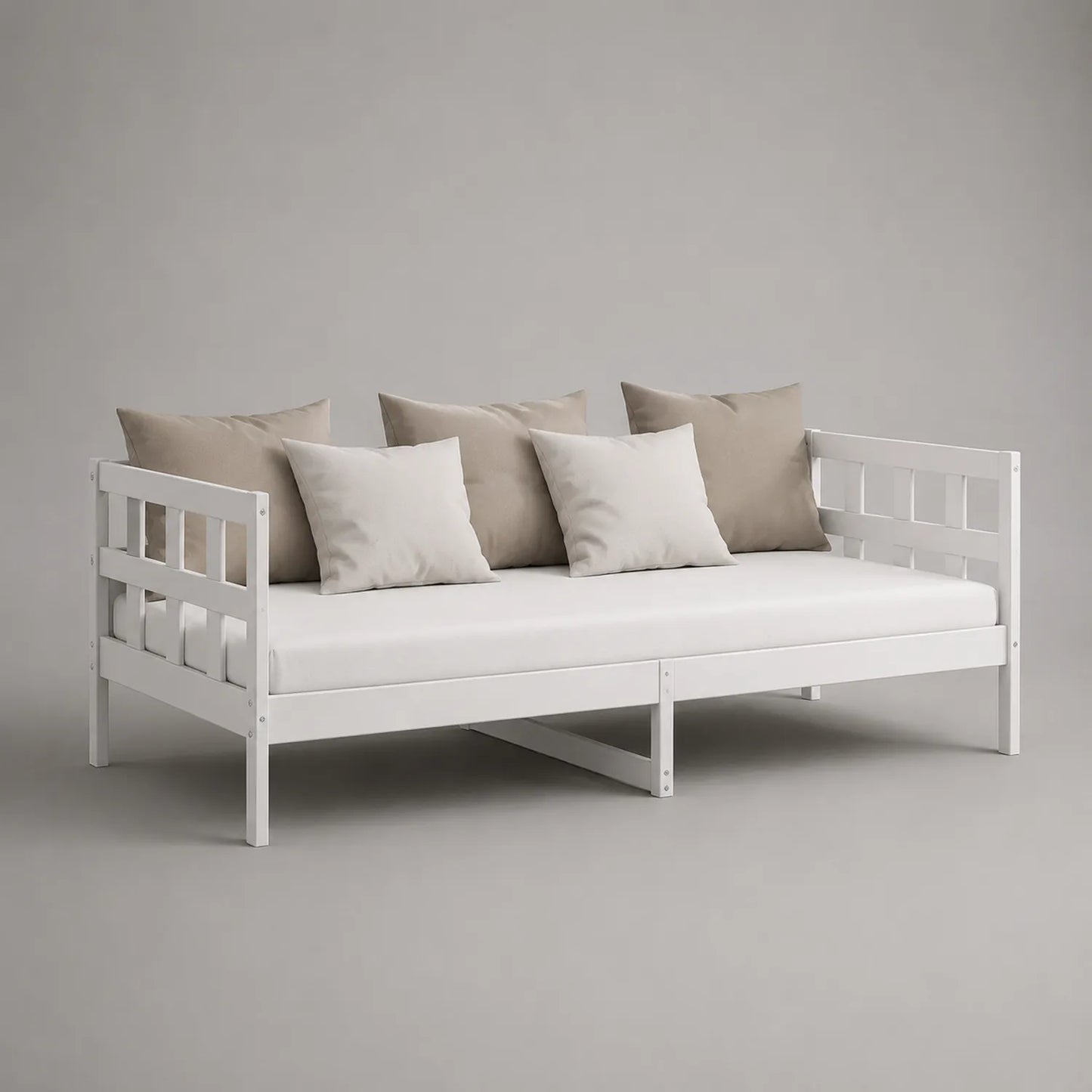 Massivholz Schlafsofa mit Kissen 200x90 cm Weiß