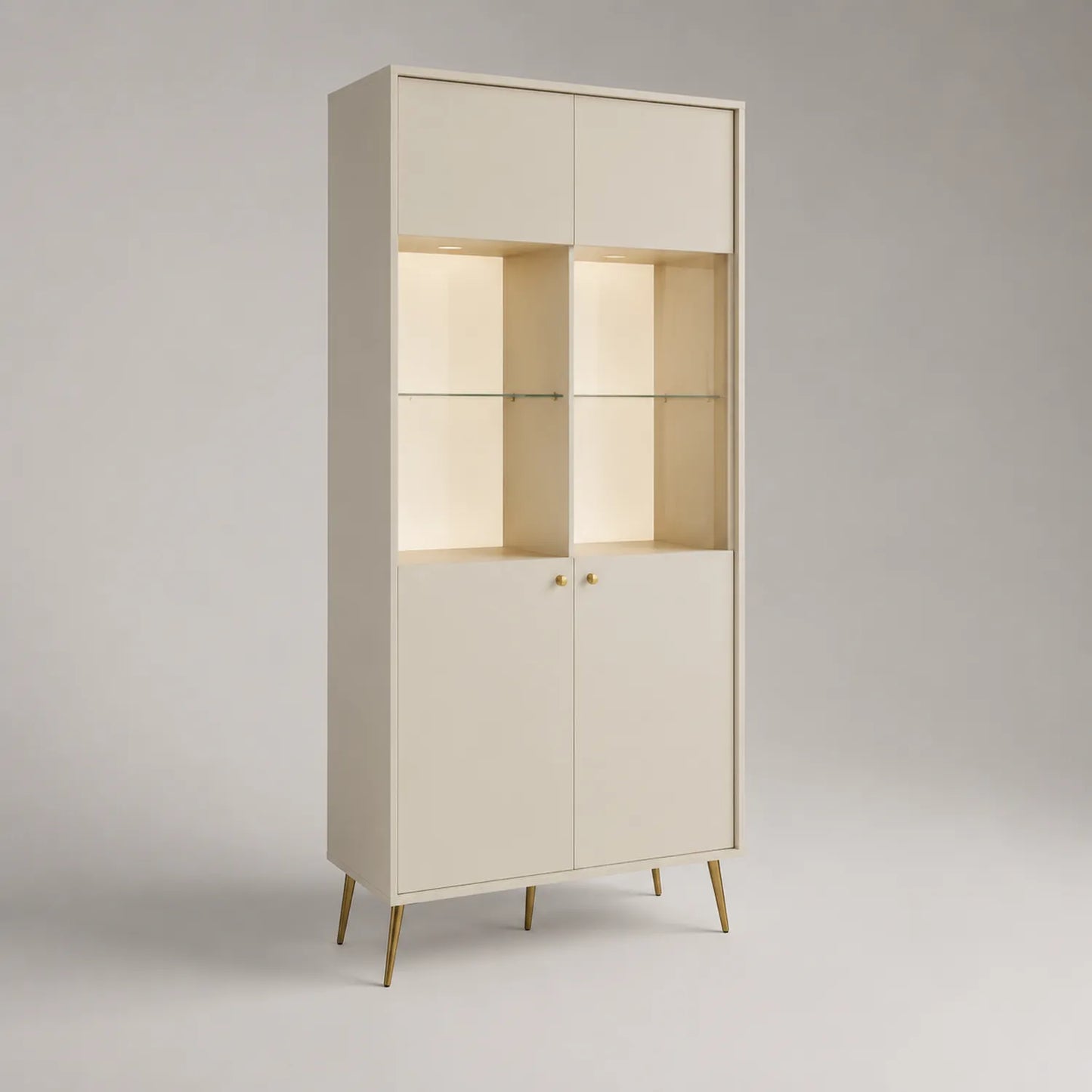Vitrine mit gehärtetem Glasregal und Metallbeinen Beige 180x80x40 cm
