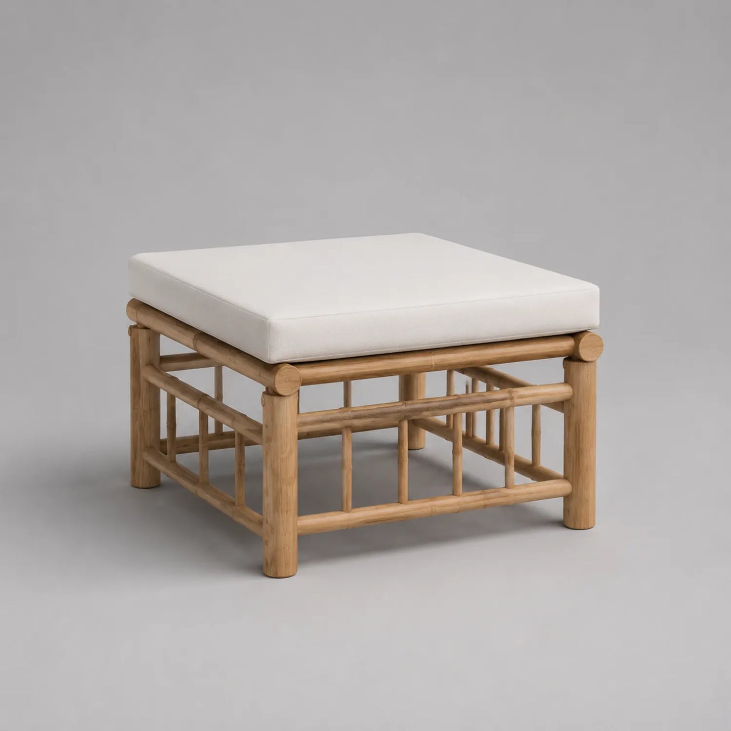 Quadratischer Outdoor-Fußhocker Bambus mit Baumwollsitzkissen Natur/Weiß