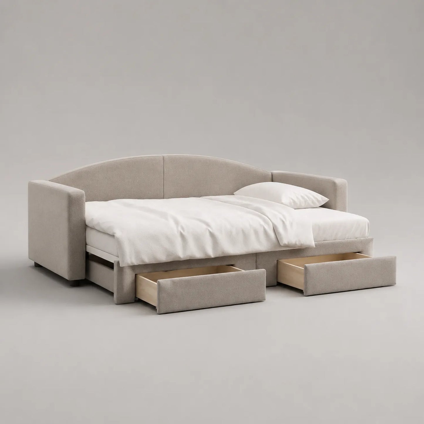 Beige Stoff Sofa mit Bettfunktion und Schubladen