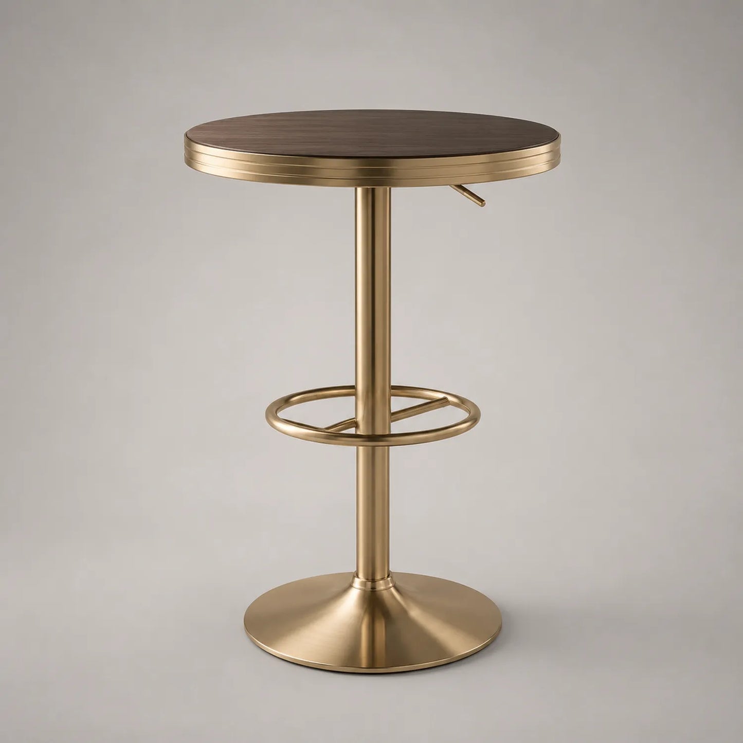Runder Stehtisch aus Walnussholz und Edelstahl Gold, Höhe 100 cm