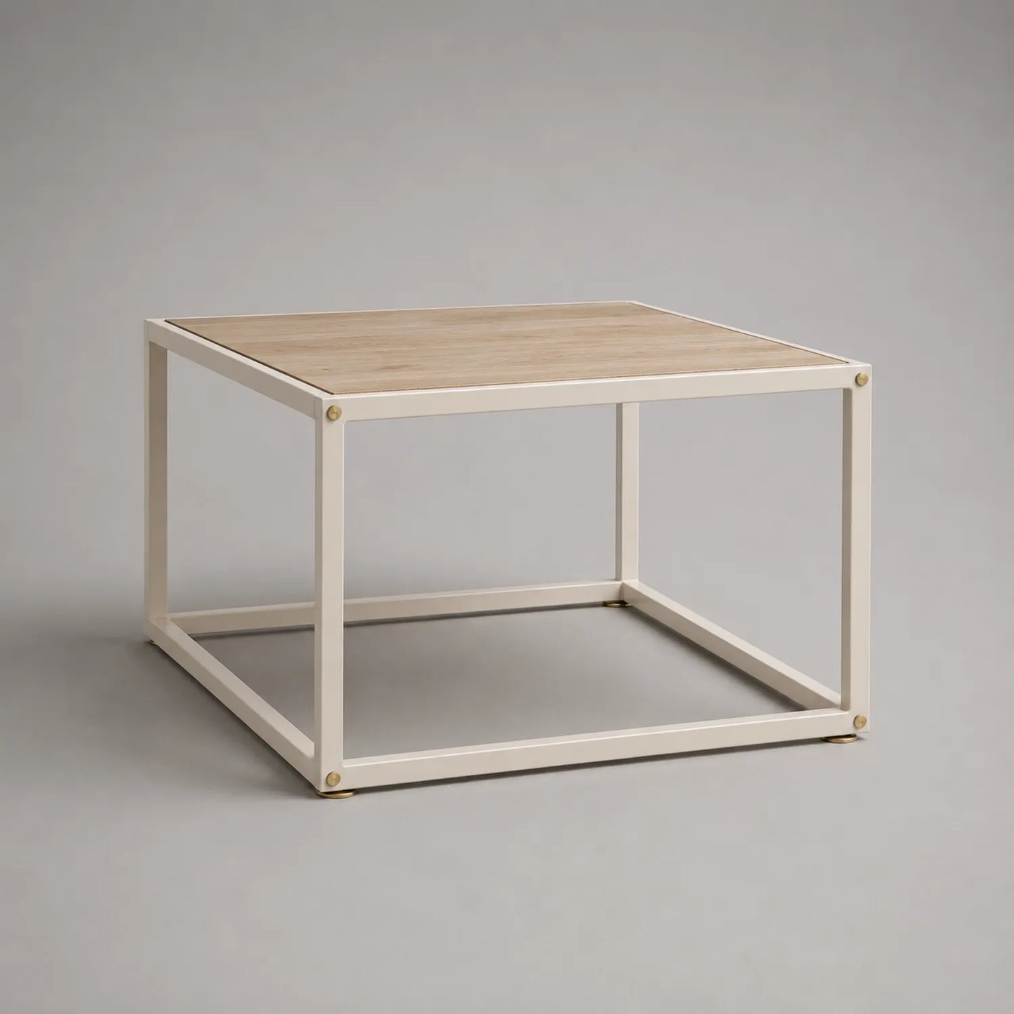 Quadratischer Couchtisch mit Metallrahmen und Holzplatte 60x60x45 cm Weiß