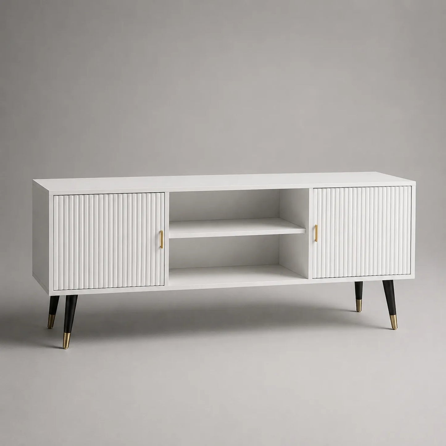 Holz TV-Schrank mit Türen und Regalen Weiß 150x40x60 cm