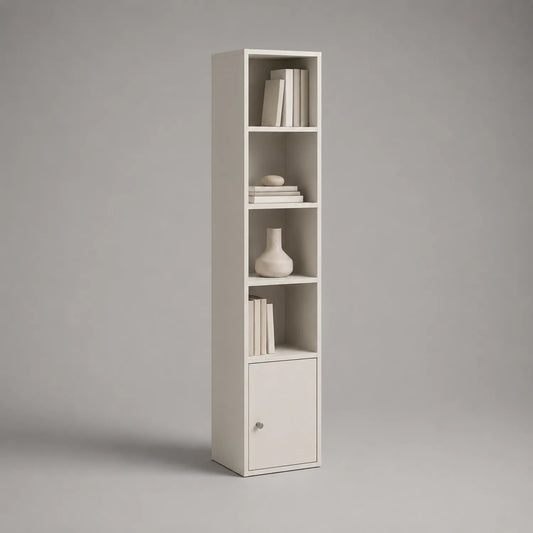 Holz Bücherregal mit 5 Fächern und Schranktür Weiß 200 cm