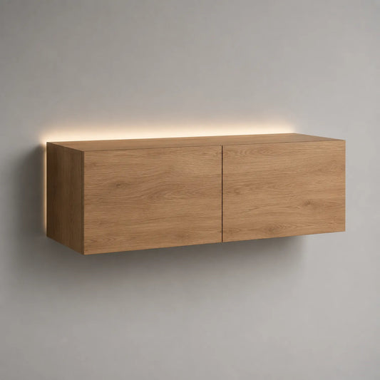Wandhängendes TV-Möbel aus Holz mit LED-Beleuchtung