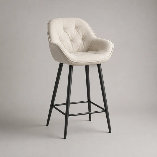 Barhocker mit Armlehnen Stoff Beige Metallbeine