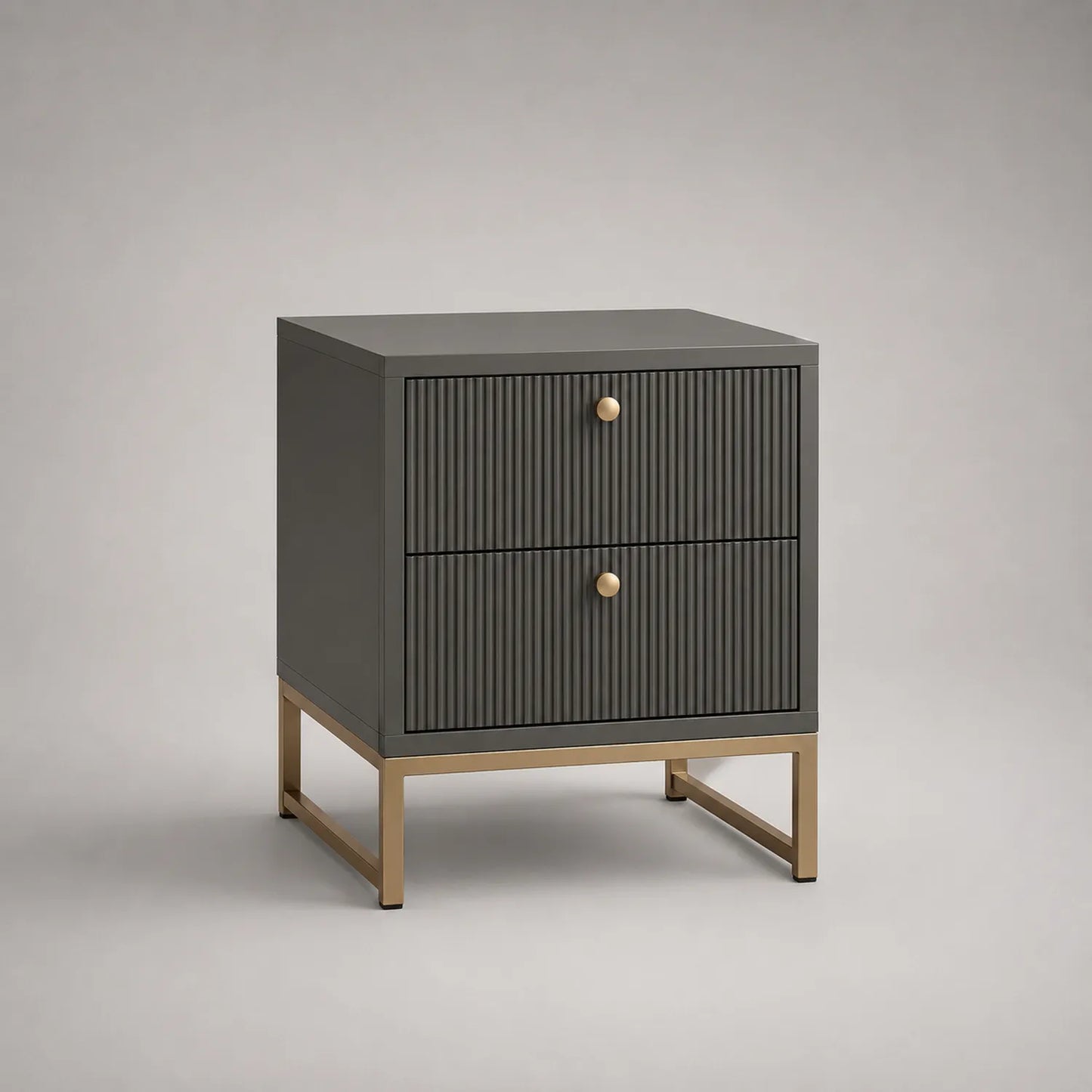 Nachttisch mit 2 Schubladen aus MDF-Holz und Metall in Grau und Gold