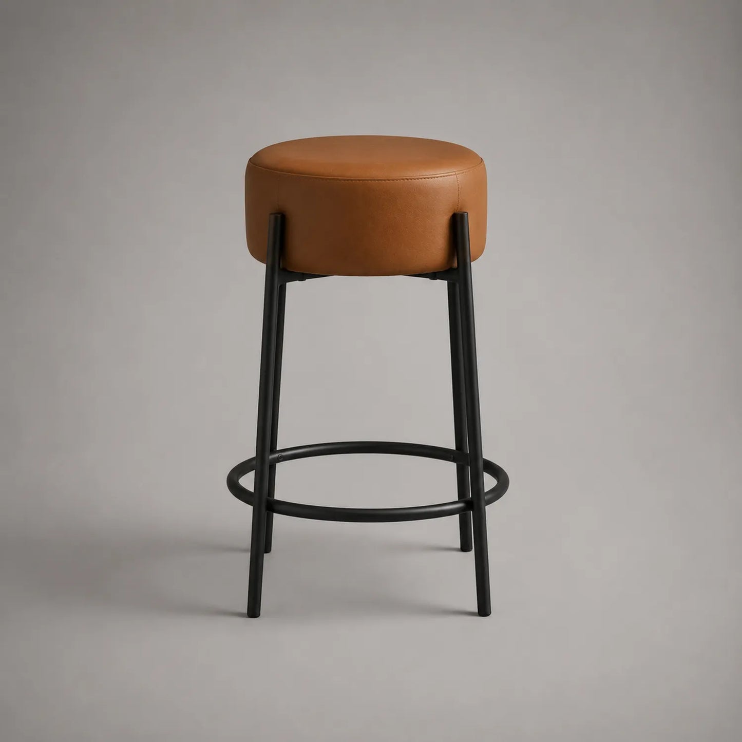 Metall Barhocker mit Lederimitat Sitzfläche Braun