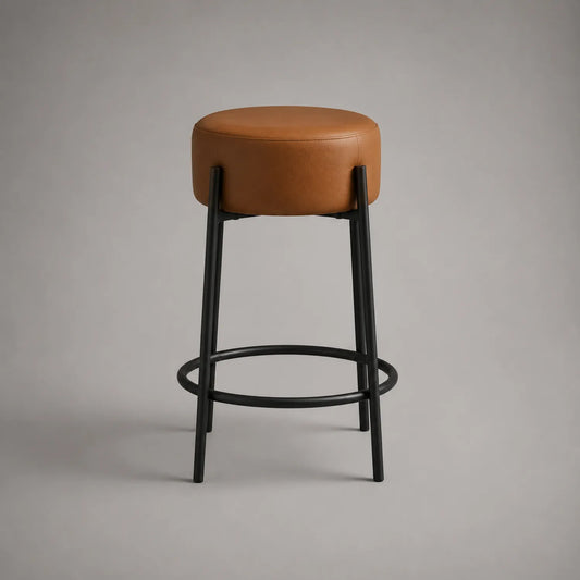 Metall Barhocker mit Lederimitat Sitzfläche Braun