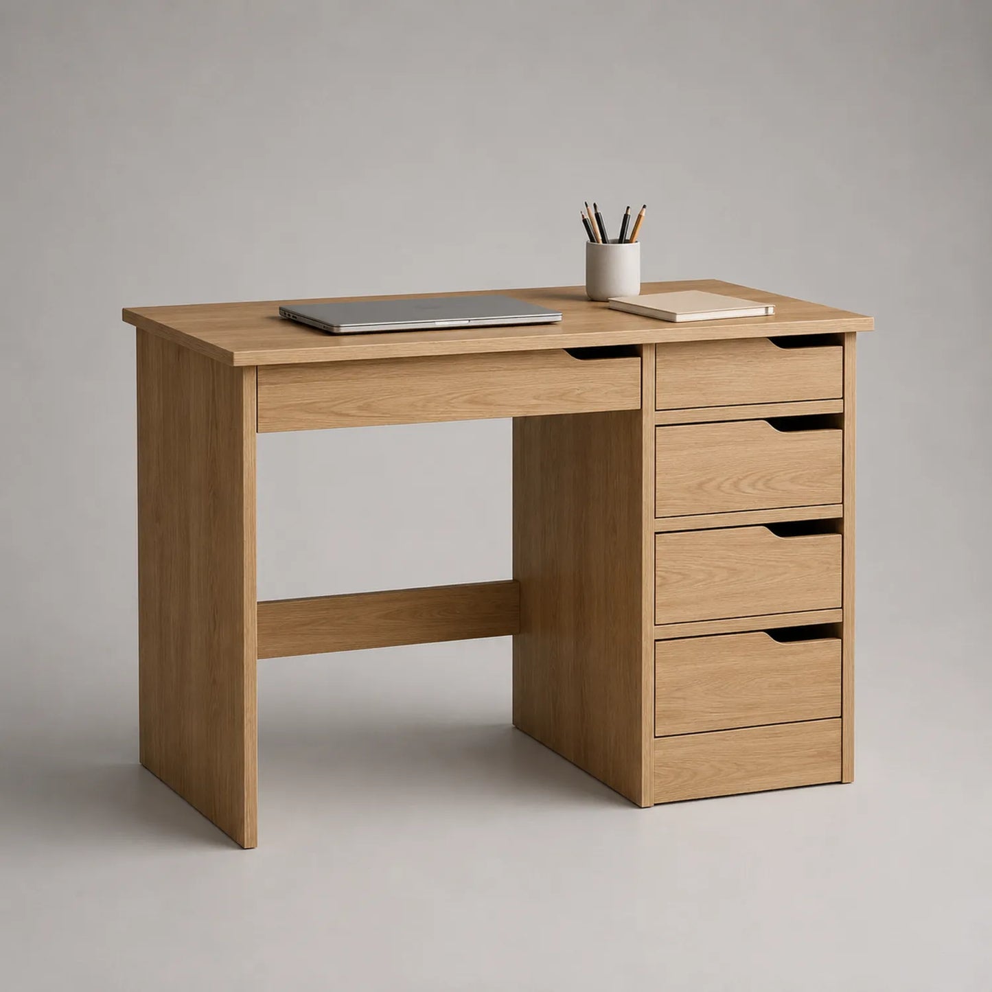 Holz Schreibtisch mit 5 Schubladen aus MDF mit Eichenfurnier, 120x60x75 cm