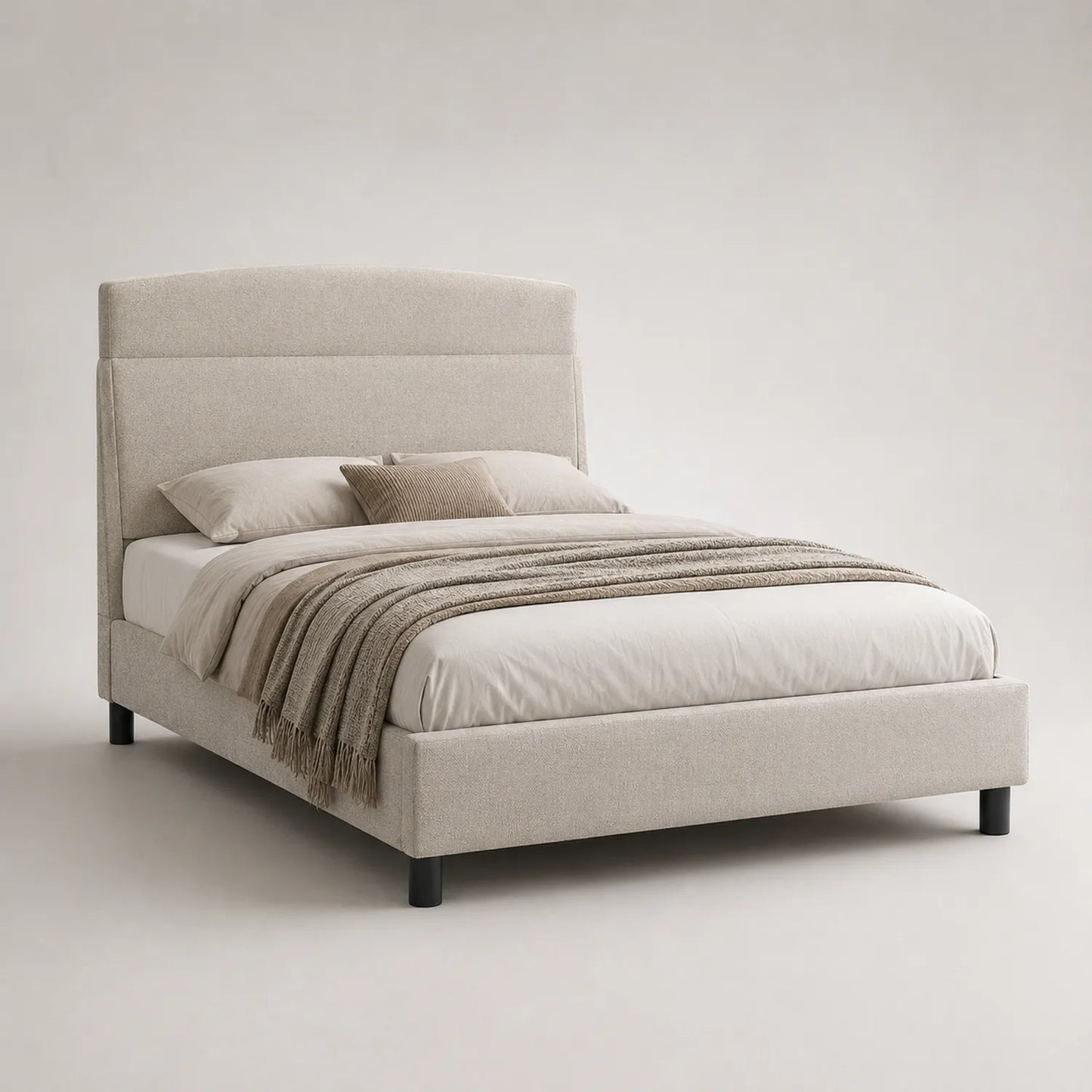Leinen Stoffbett mit hohem Kopfteil Beige 200x180 cm