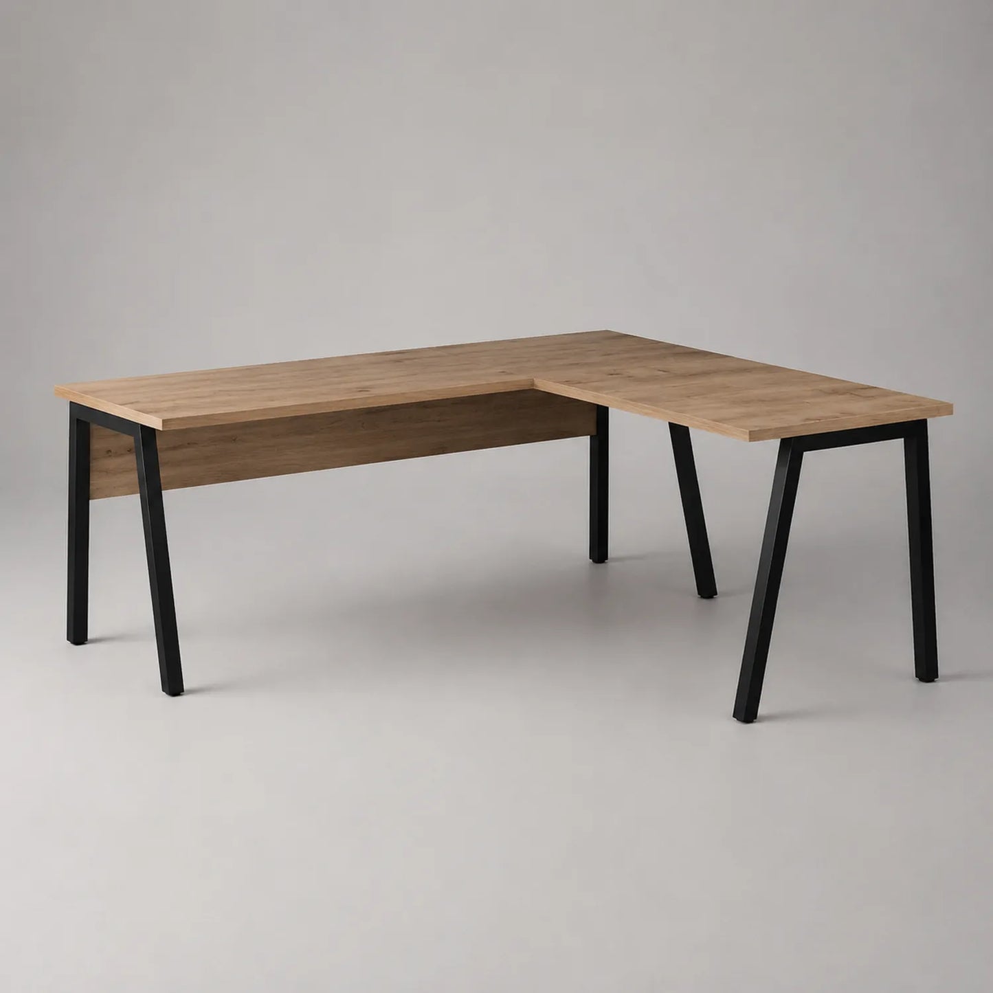 L-förmiger Tisch mit Holzoptik und Metallbeinen 160x120x75 cm