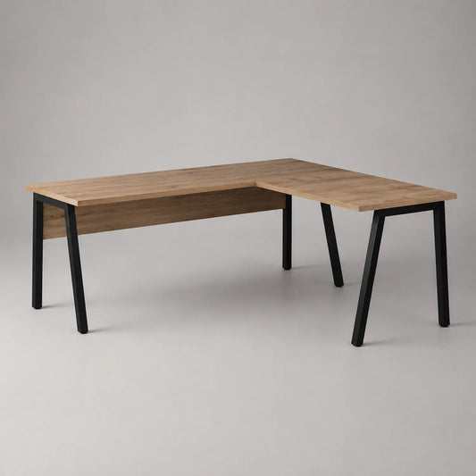 L-förmiger Tisch mit Holzoptik und Metallbeinen 160x120x75 cm
