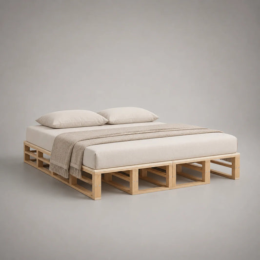 Holzbett mit Matratze und Kissen 200x160 cm Natur