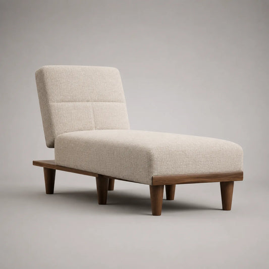 Chaiselongue Stoff Beige mit Walnussholz