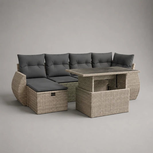 Rattan Gartensofa-Set mit Glastisch