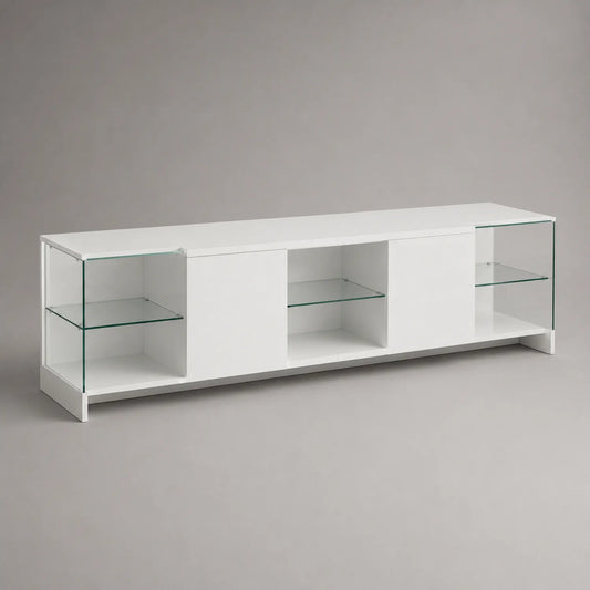 TV-Möbel aus Holz und Glas, weiß, 200x40x45 cm