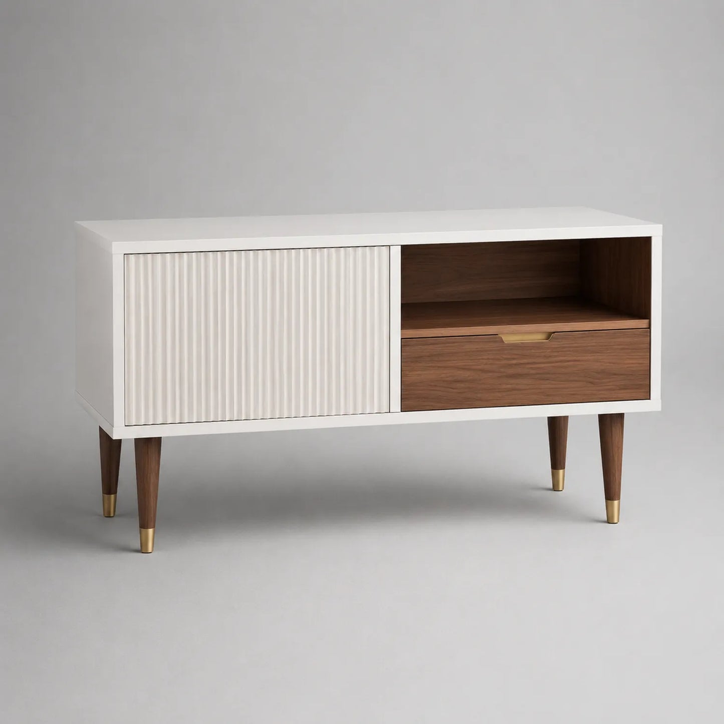 TV-Schrank Holz Weiß/Nussbaum mit Schublade 120x40x60cm