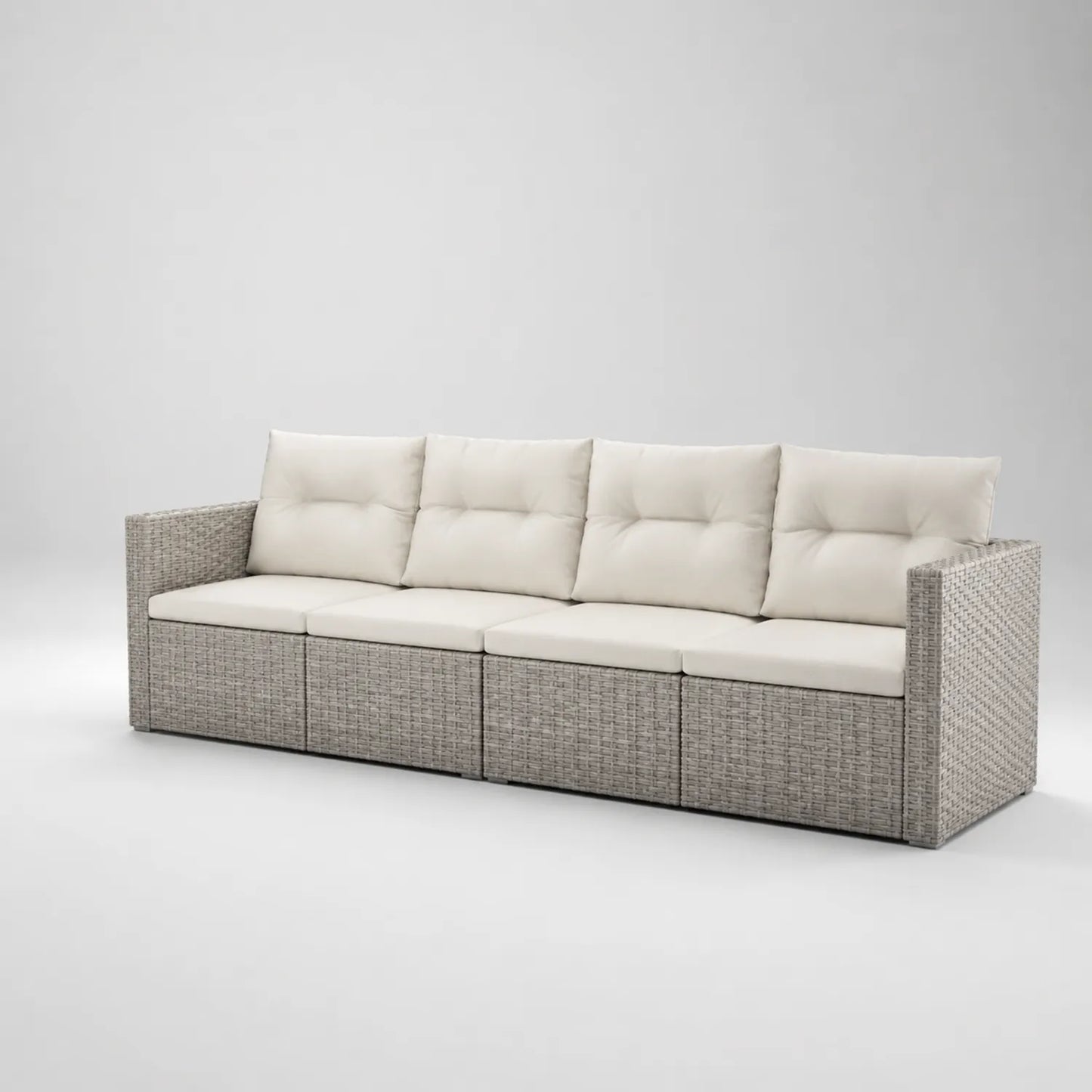 Polyrattan Outdoor-Sofa 4-Sitzer Hellgrau mit Kissen Beige