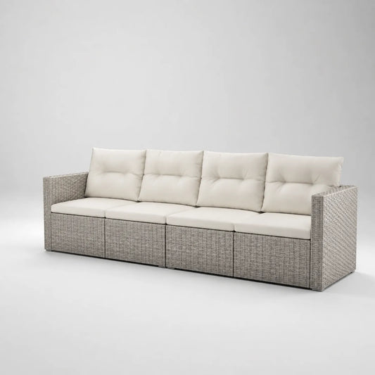 Polyrattan Outdoor-Sofa 4-Sitzer Hellgrau mit Kissen Beige
