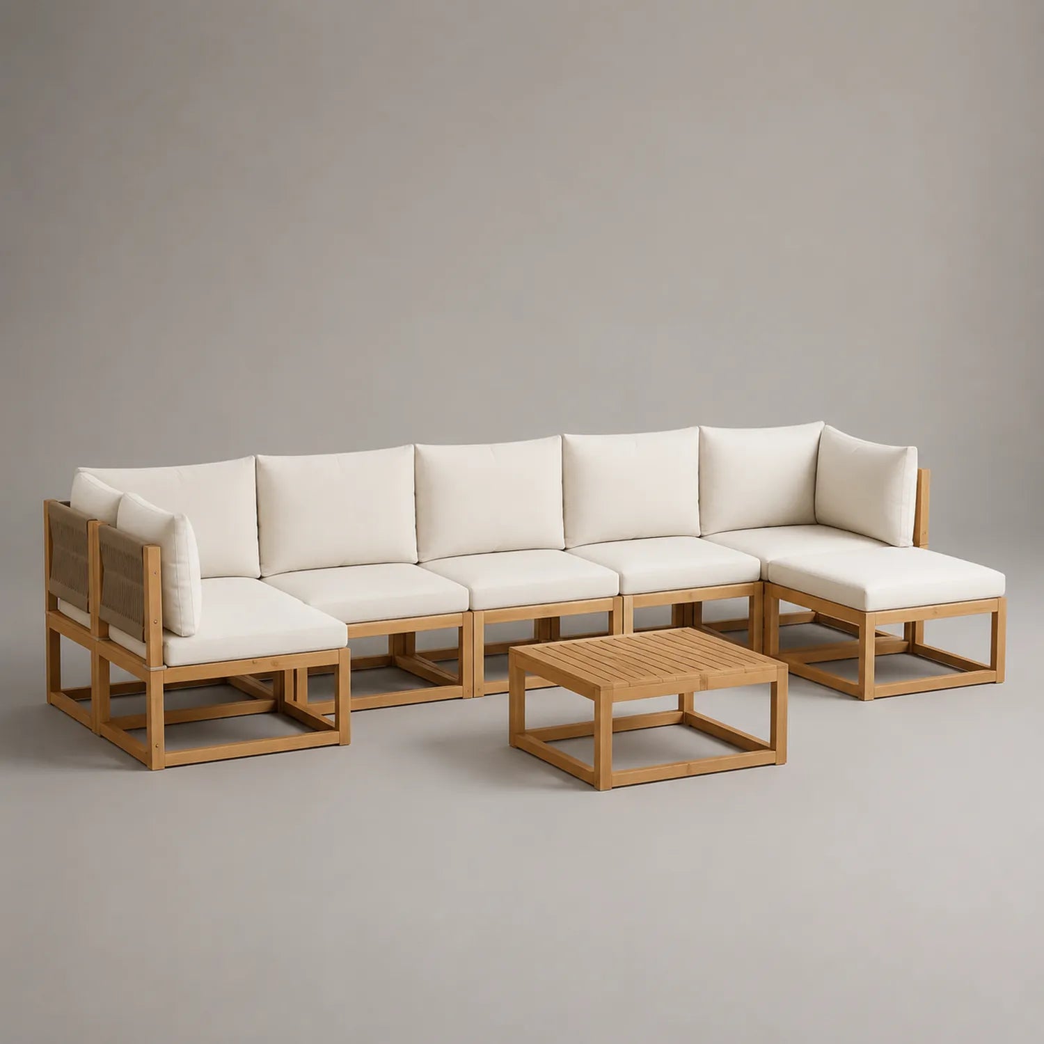 7-teiliges Gartensofa Set Akazienholz Beige