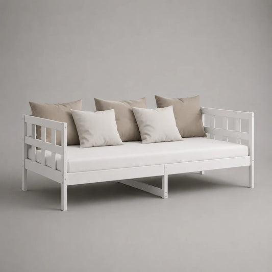 Massivholz Schlafsofa mit Kissen 200x90 cm Weiß