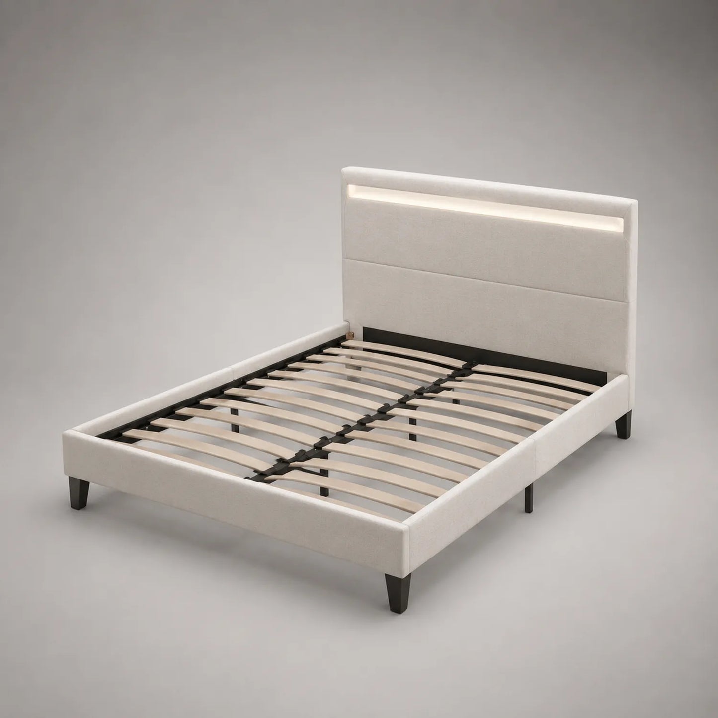 Polsterbett 160x200 cm Holz Metall Stoff Beige mit LED