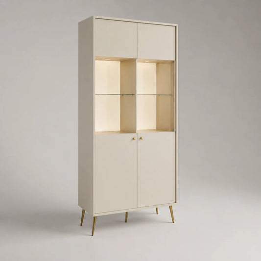 Vitrine mit gehärtetem Glasregal und Metallbeinen Beige 180x80x40 cm