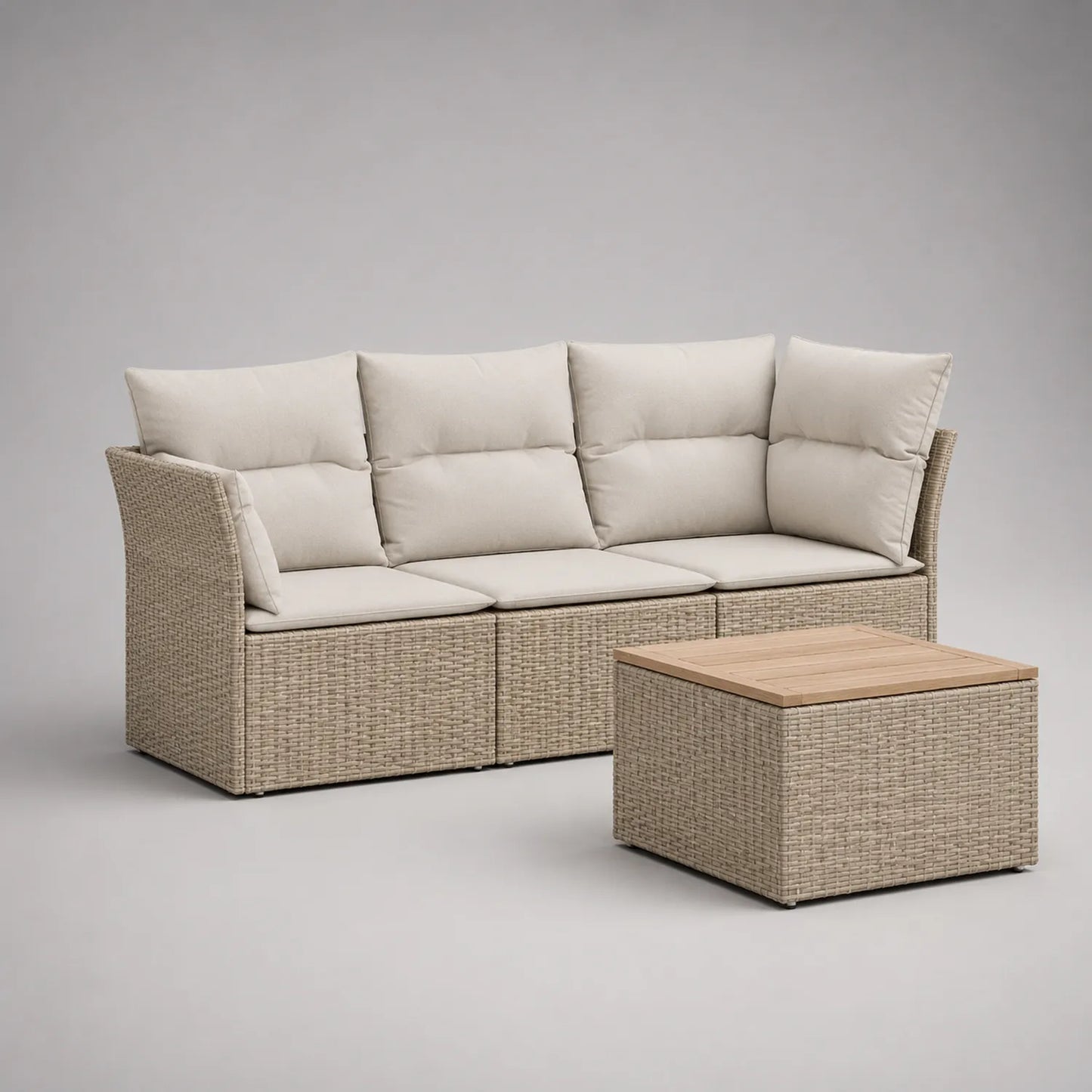 Gartenmöbel Set Rattan Sofa mit Beistelltisch Beige