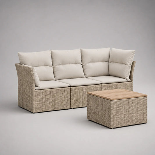Gartenmöbel Set Rattan Sofa mit Beistelltisch Beige