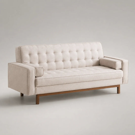 3-Sitzer Sofa Stoff Beige mit Holzbeinen