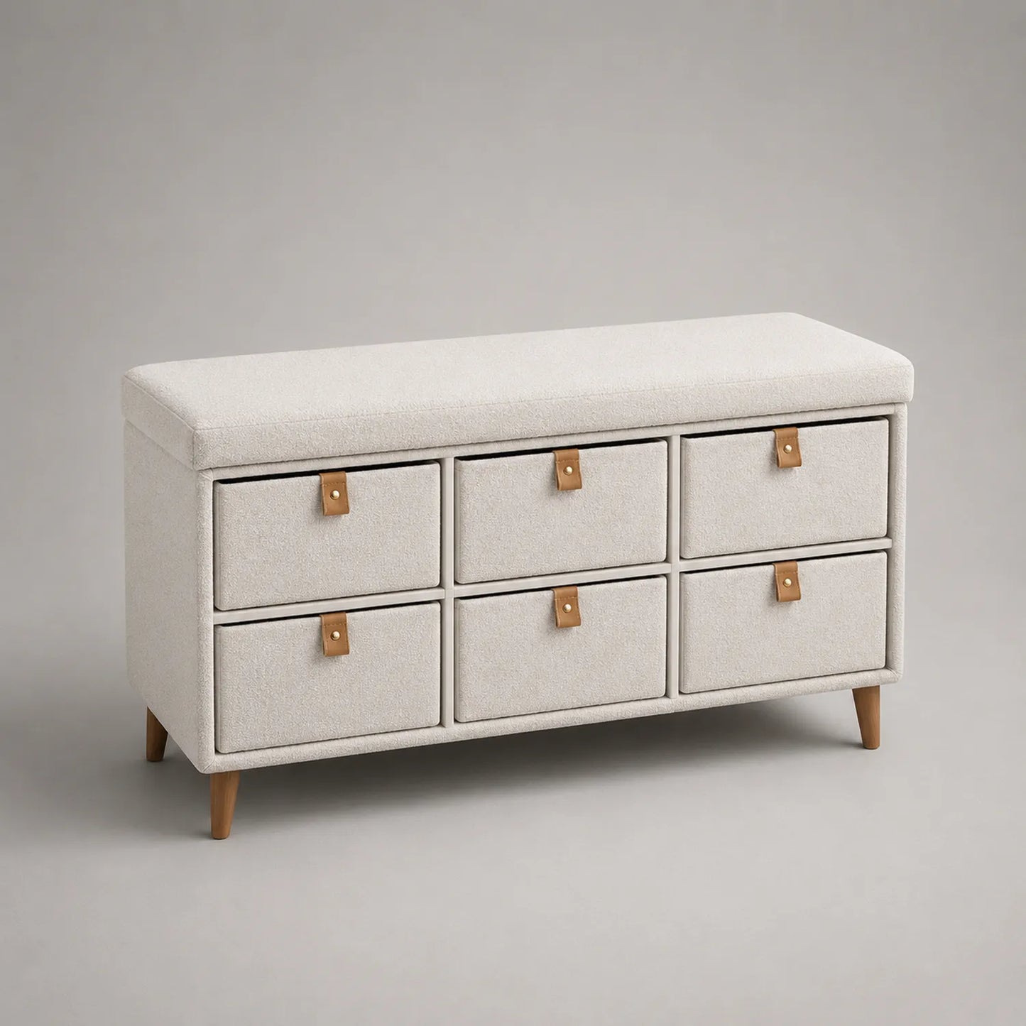 Polsterbank mit 6 Schubladen Stoff Beige Holzbeine