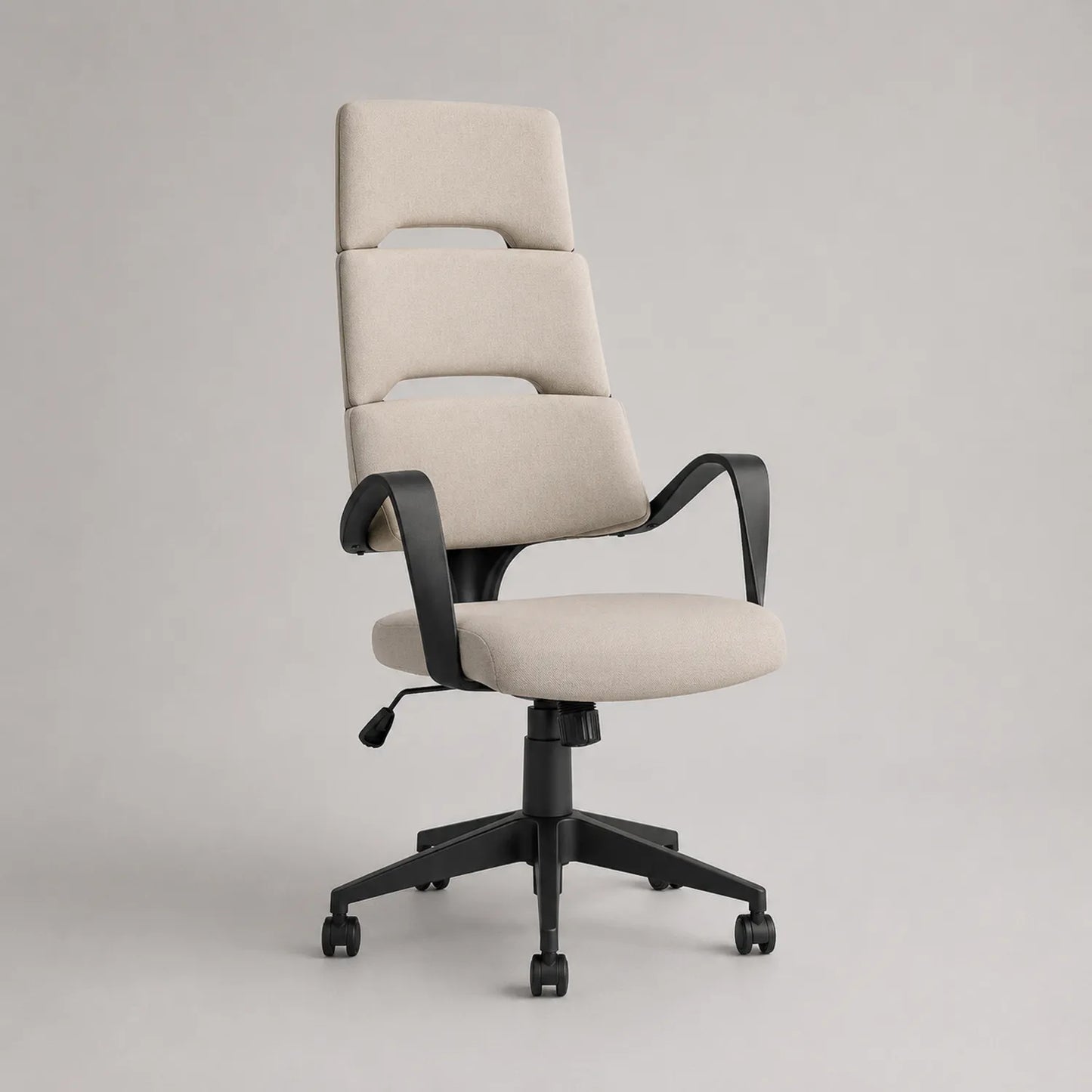 Ergonomischer Bürostuhl mit hoher Rückenlehne, Polyester und Kunststoff Beige/Schwarz