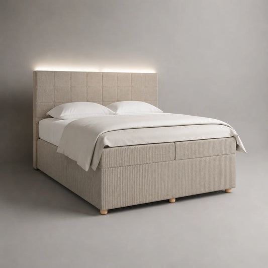 Bett aus Leinenstoff mit Beleuchtetem Kopfteil Beige 200x180 cm