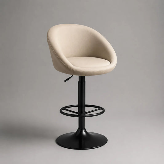 Barhocker Leder Beige Höhenverstellbar Drehbar Metallfuß