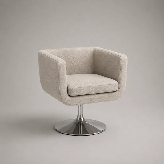 Drehbarer Polstersessel mit Metallfuß in Beige
