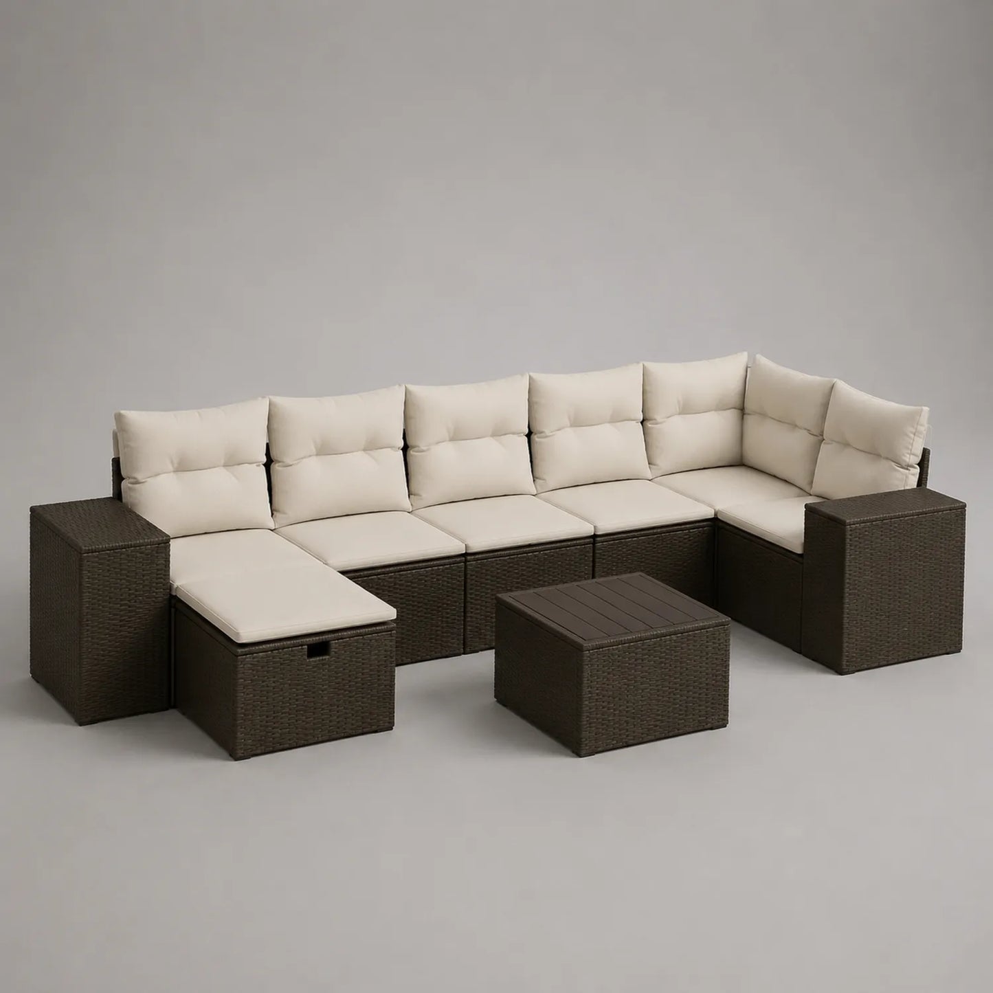 Modulares Gartensofa-Set aus Polyrattan mit Polyesterschaum-Kissen Braun/Beige