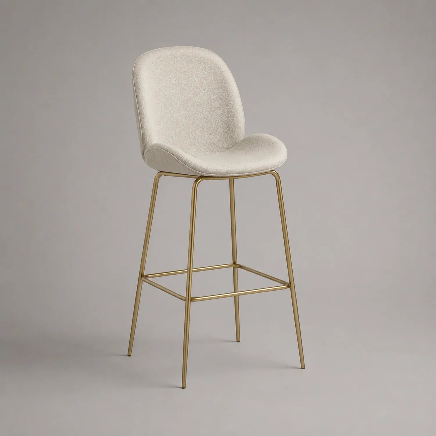 Barhocker mit weißem Polyesterstoff und goldenem Metallgestell
