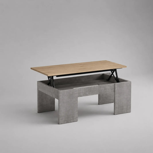Beton Couchtisch mit Hebefunktion und Eichenfurnier