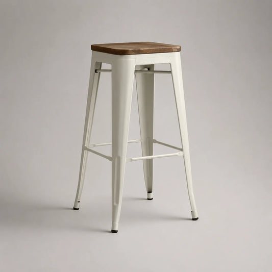 Holz und Metall Barhocker, weiß, 76cm