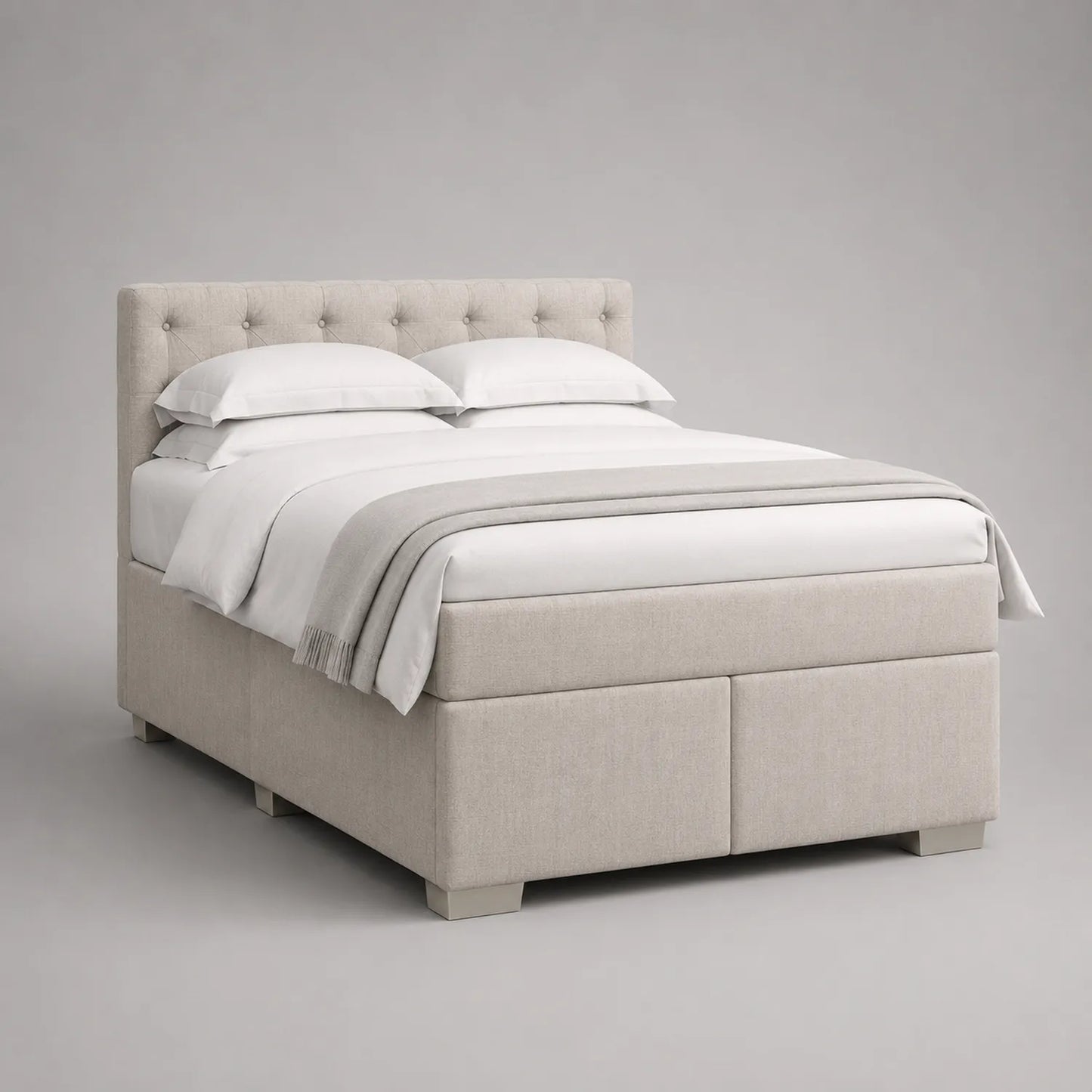 Polsterbett Doppelbett 180x200 cm Beige Stoff Massivholz
