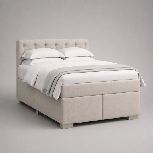 Polsterbett Doppelbett 180x200 cm Beige Stoff Massivholz