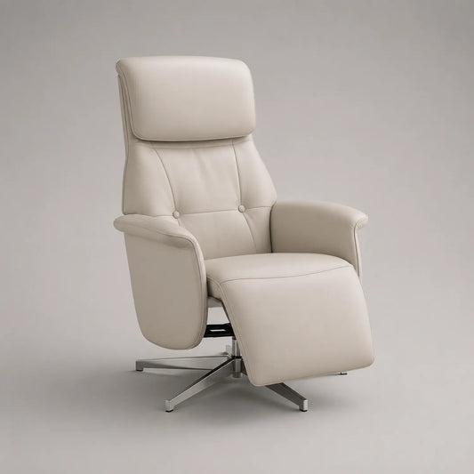 Leder Relaxsessel Beige mit Edelstahlrahmen