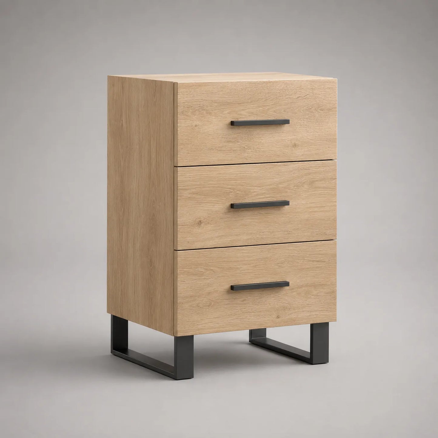 Holz Nachttisch mit 3 Schubladen und Metallbeinen