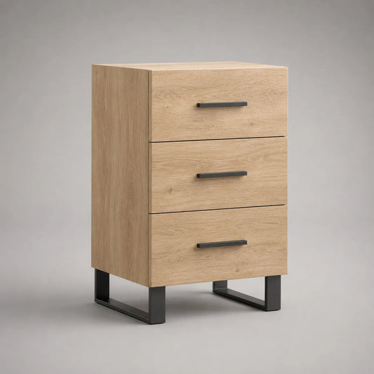 Holz Nachttisch mit 3 Schubladen und Metallbeinen